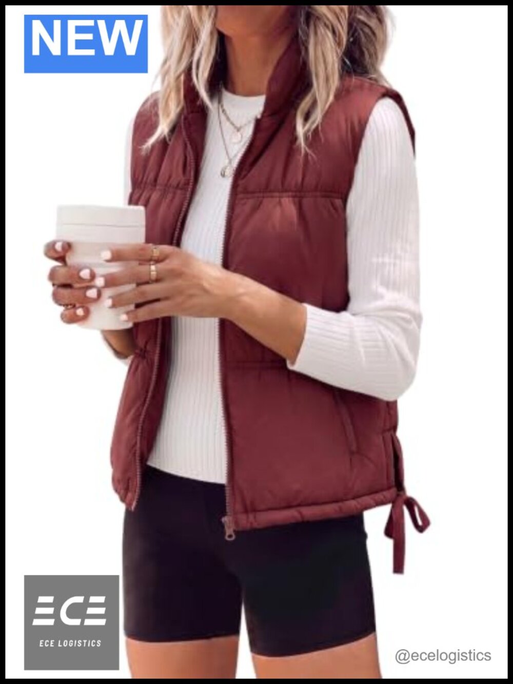 Womens Puffer Vest Sleeveless Stand Collar Zip Up Cropped Jacket
